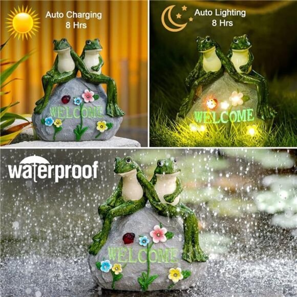 Nacome Solar Garden Outdoor Statues Frog with Succulent and 7 LED Light - Picture 6 of 7